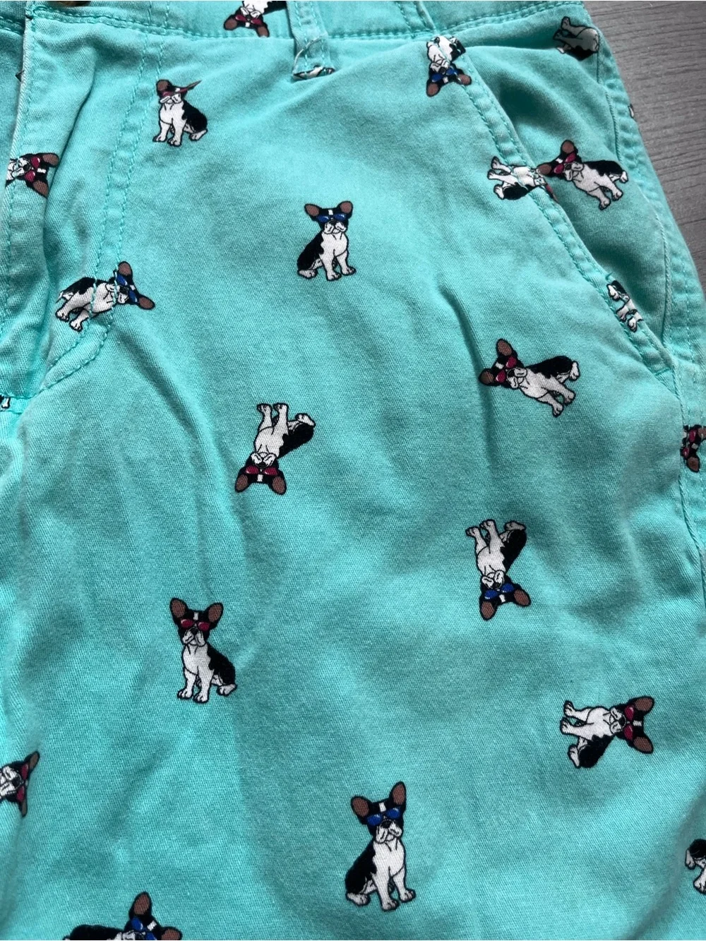 Mint green dog print shorts